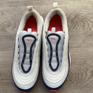 Women's Nike Air Max 97 PLATINUM SILVER LASER ORANGE NAVY Size 9. Used/Like New